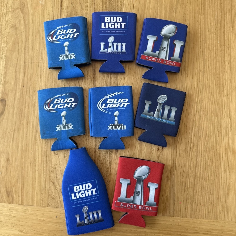 Bud Light Koozie Lot Of 8 Random Super Bowl Lot. NFL. New Without Package